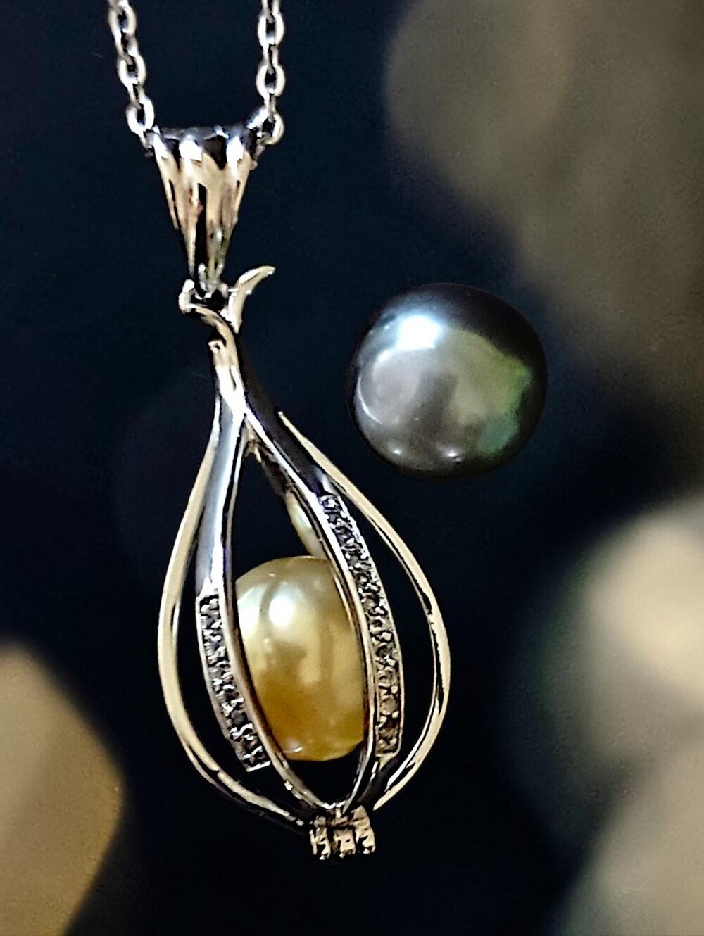 Sterling Silver South Sea Tahitian Pearl Pendant Golden Black Interchangeable - Picture 13 of 16